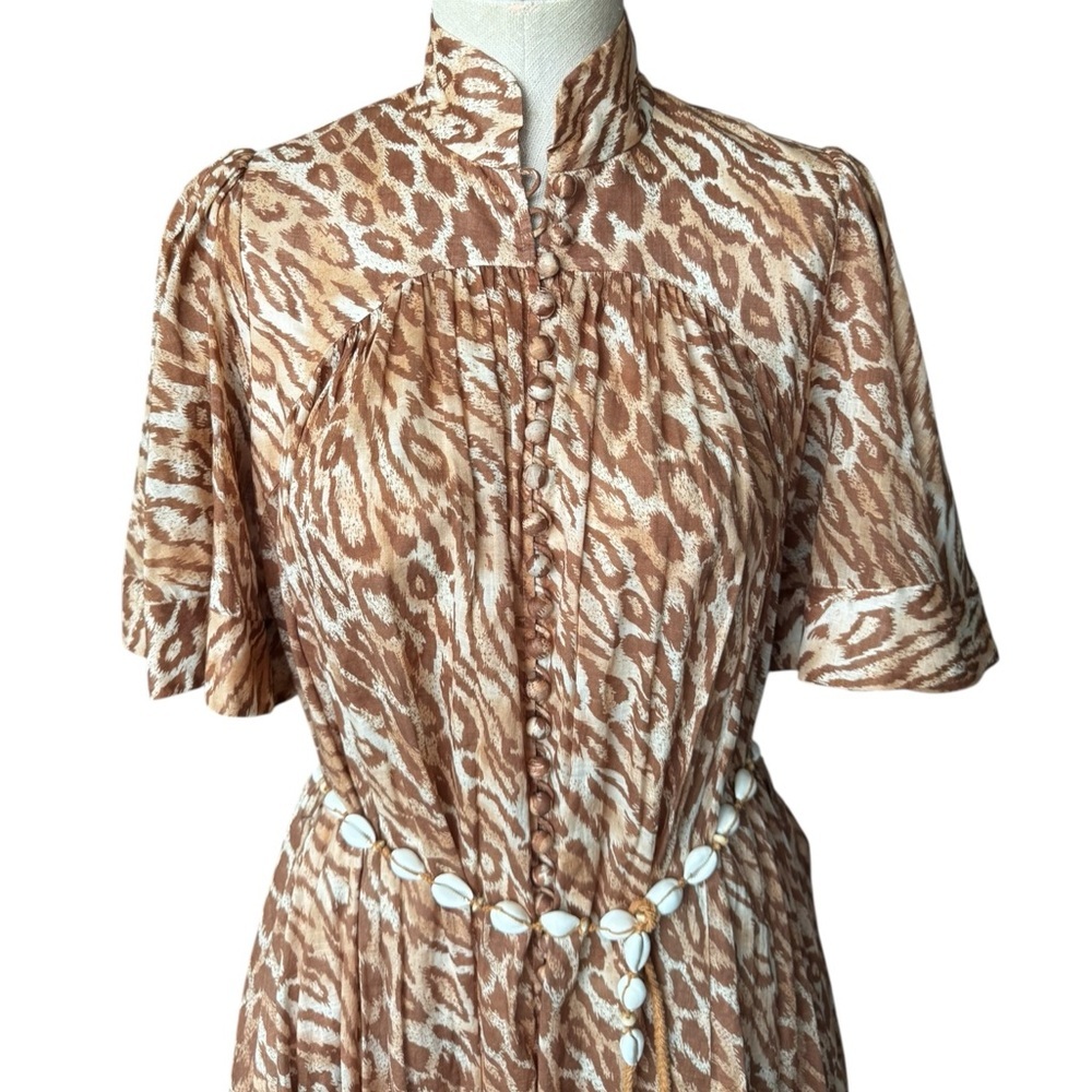 ZIMMERMANN Tropicana Flutter Sleeve Mini Dress in Leopard Size:1 US:6 - Picture 6 of 16